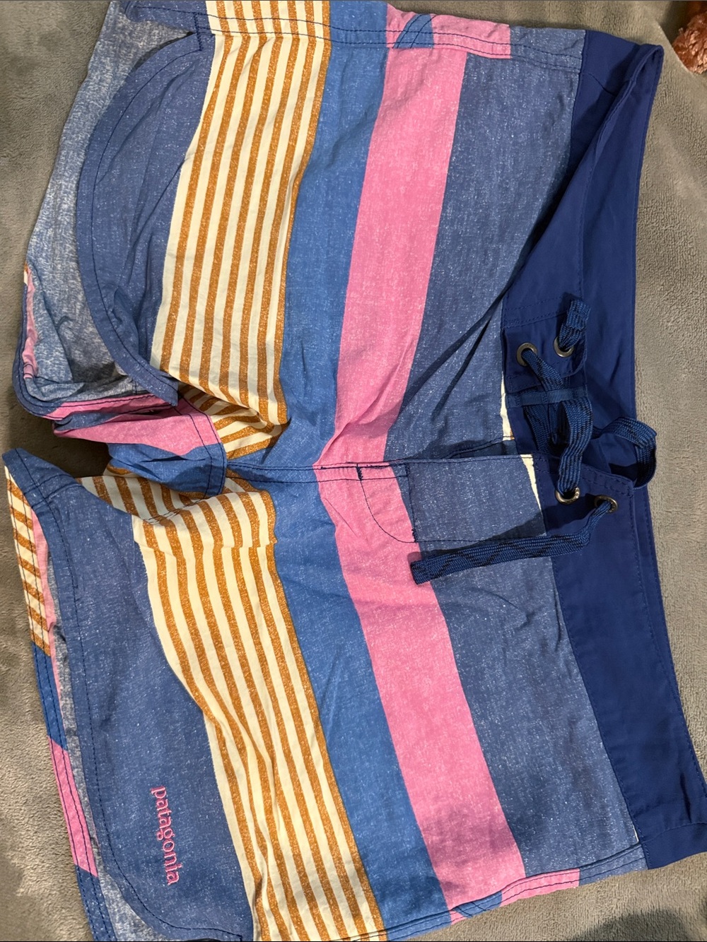 Patagonia Multicolor Striped Swim Trunks in Blue, Pink & Mustard
